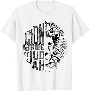Lion of Tribe of Judah Religious Graphic Christian Worship T-Shirt - T-Shirt | White