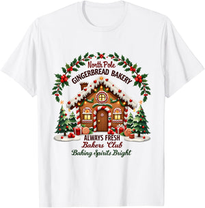 Xmas North Pole Gingerbread Bakery Baking Spirits Bright T-Shirt - T-Shirt | White