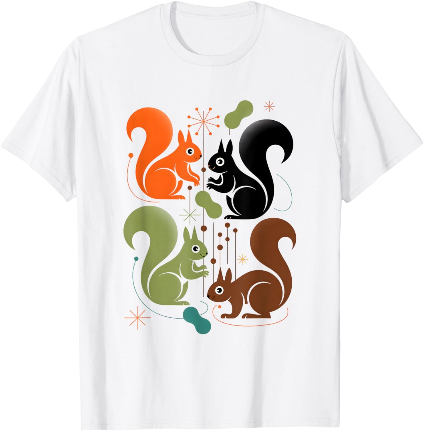 Mid Century Modern Squirrel Art T-Shirt - T-Shirt | White
