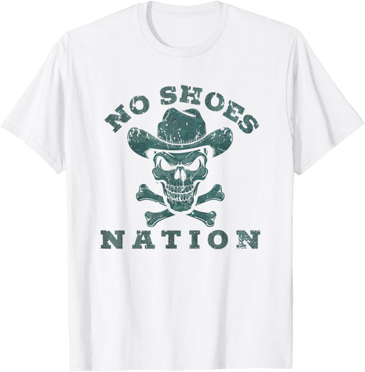Vintage No Shoes No Nation Funny Sayings Shoes T-Shirt - T-Shirt | White