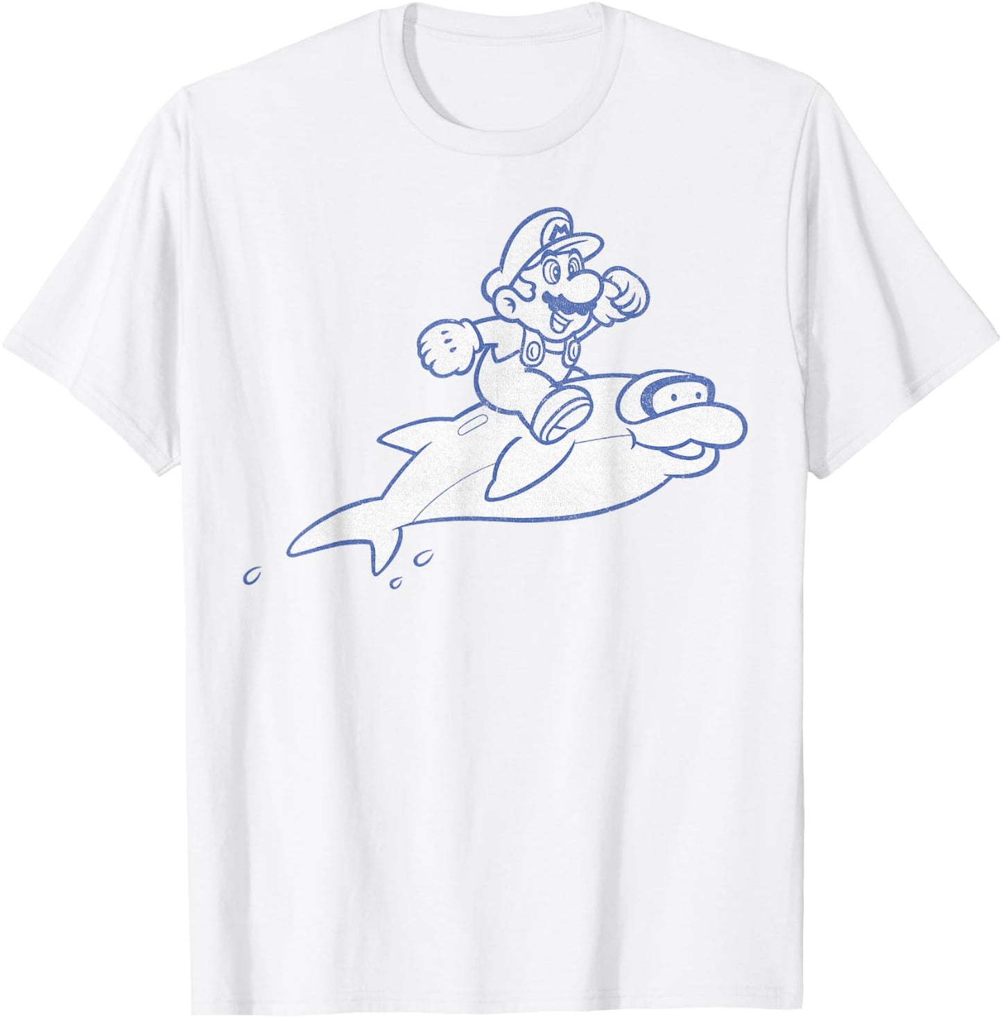 Super Mario Retro Dolphin Ride Outline Graphic T-Shirt - T-Shirt | White