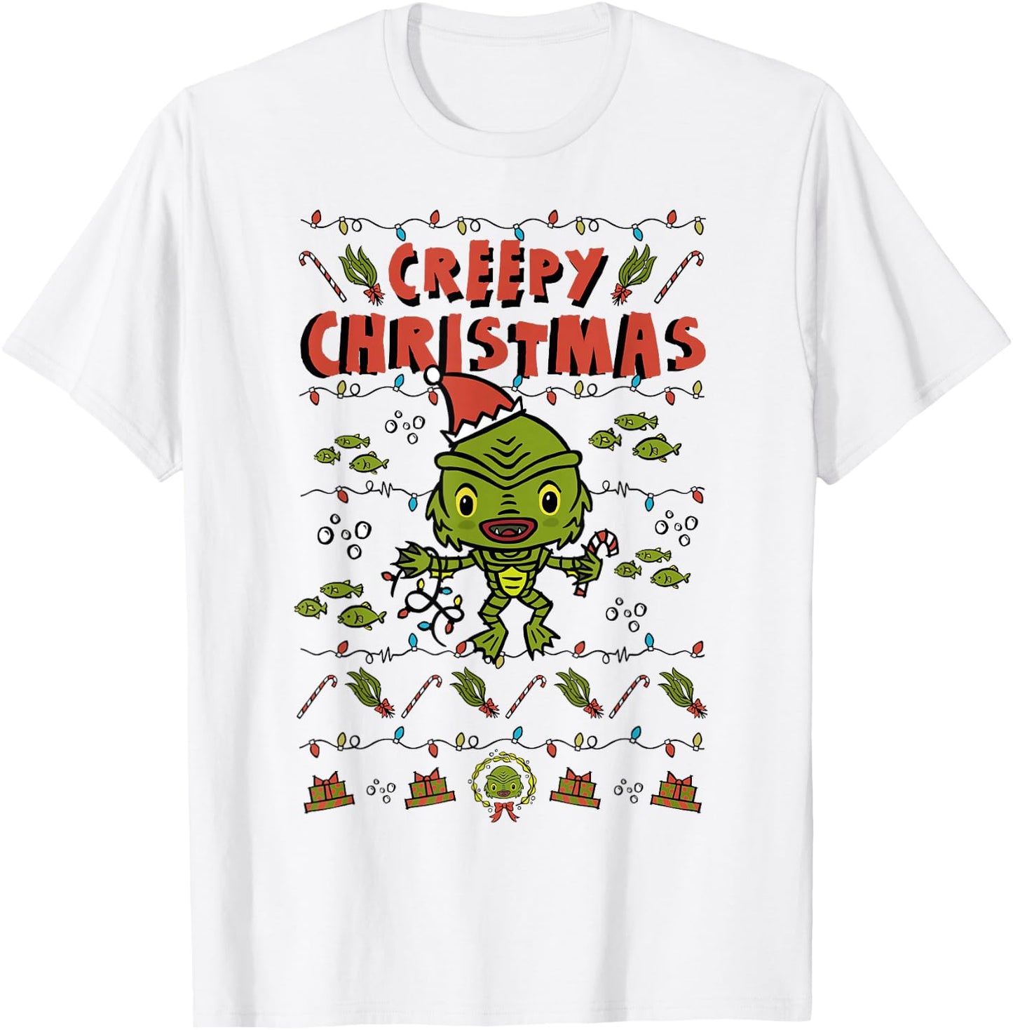 Universal Monsters Christmas Black Lagoon Creepy Christmas T-Shirt - T-Shirt | White