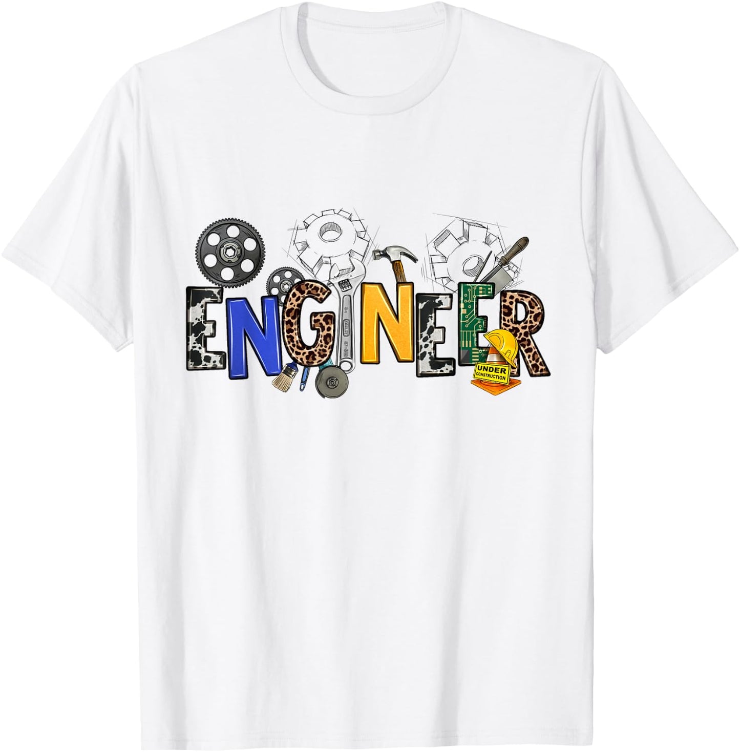 Cool Engineer Design With Engineering Tools and Gears T-Shirt - T-Shirt | White