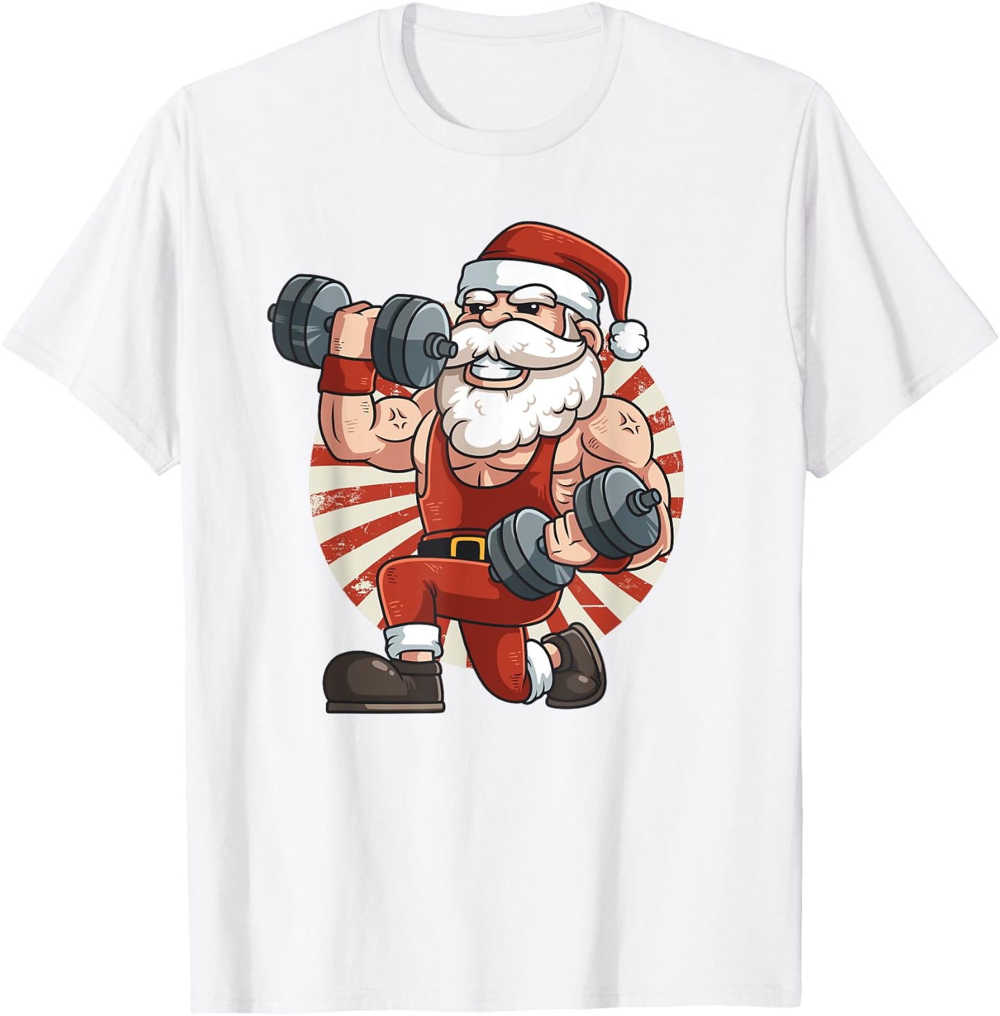 Santa Claus Weightlifting Gym Fitness Training Christmas T-Shirt - T-Shirt | White