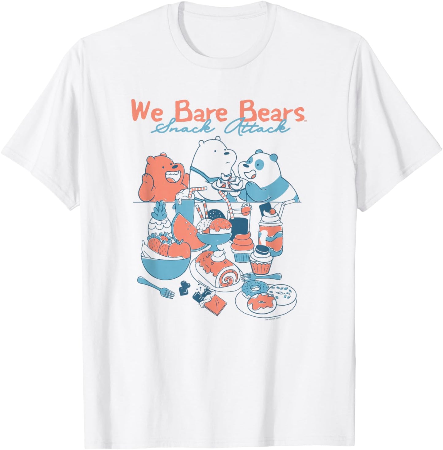 We Bare Bears Illustrated Snack Attack Scene Cartoon T-Shirt - T-Shirt | White