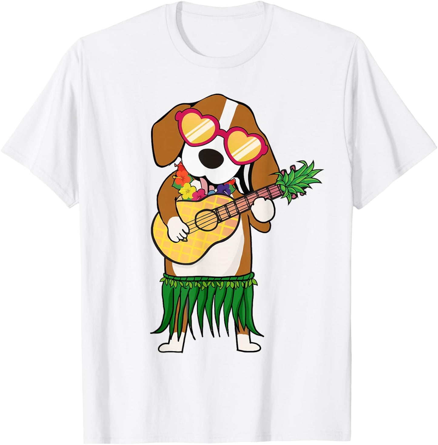Beagle Hawaiian Costume Playing Ukulele Summer Shirt Gifts T-Shirt - T-Shirt | White