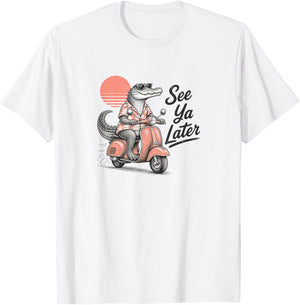 See Ya Later Alligator Funny Retro Alligator Scooter T-Shirt - T-Shirt | White