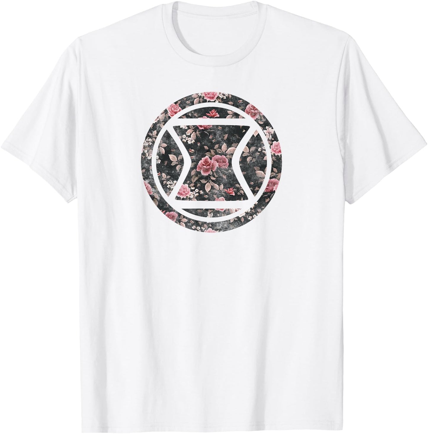 Marvel Black Widow Logo Floral Pattern Icon T-Shirt - T-Shirt | White