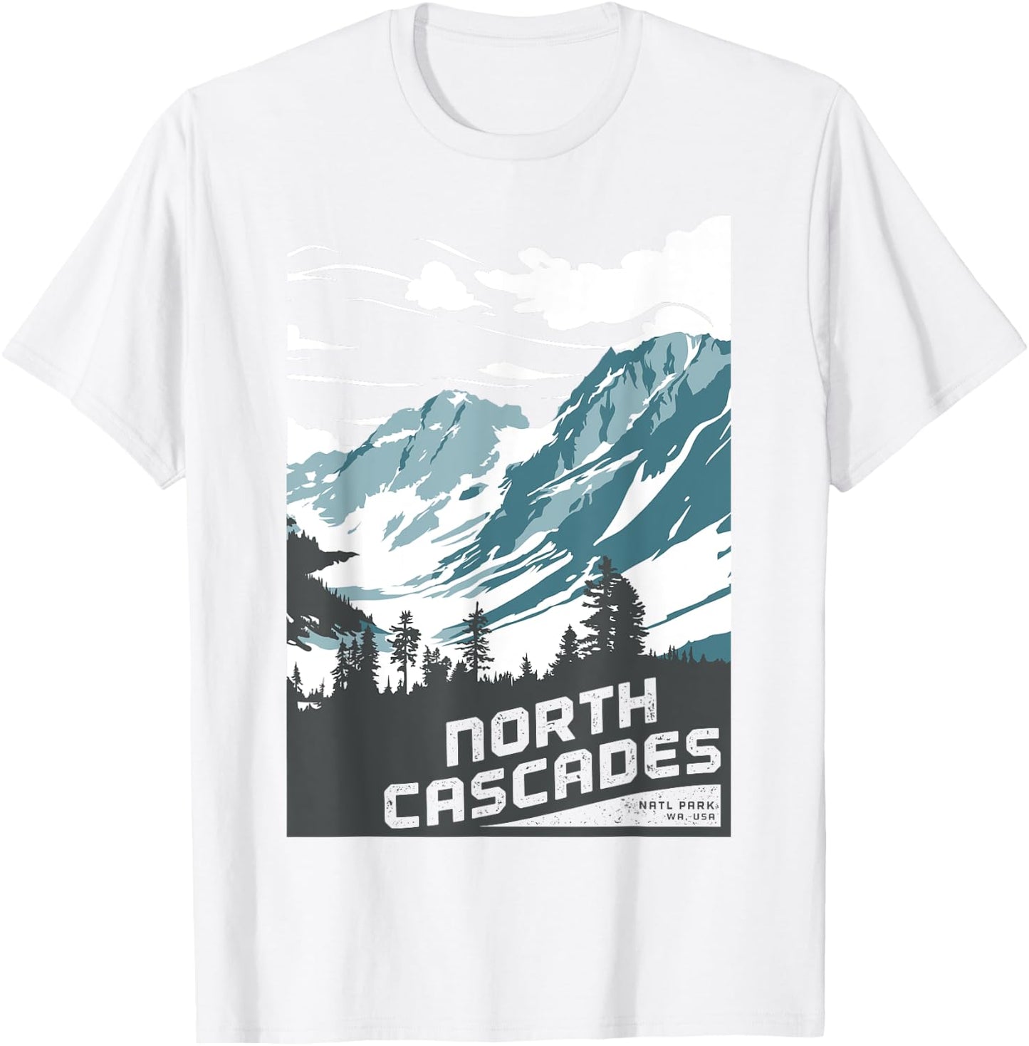 North Cascades National Park T shirt Washington Vintage Gift T-Shirt - T-Shirt | White