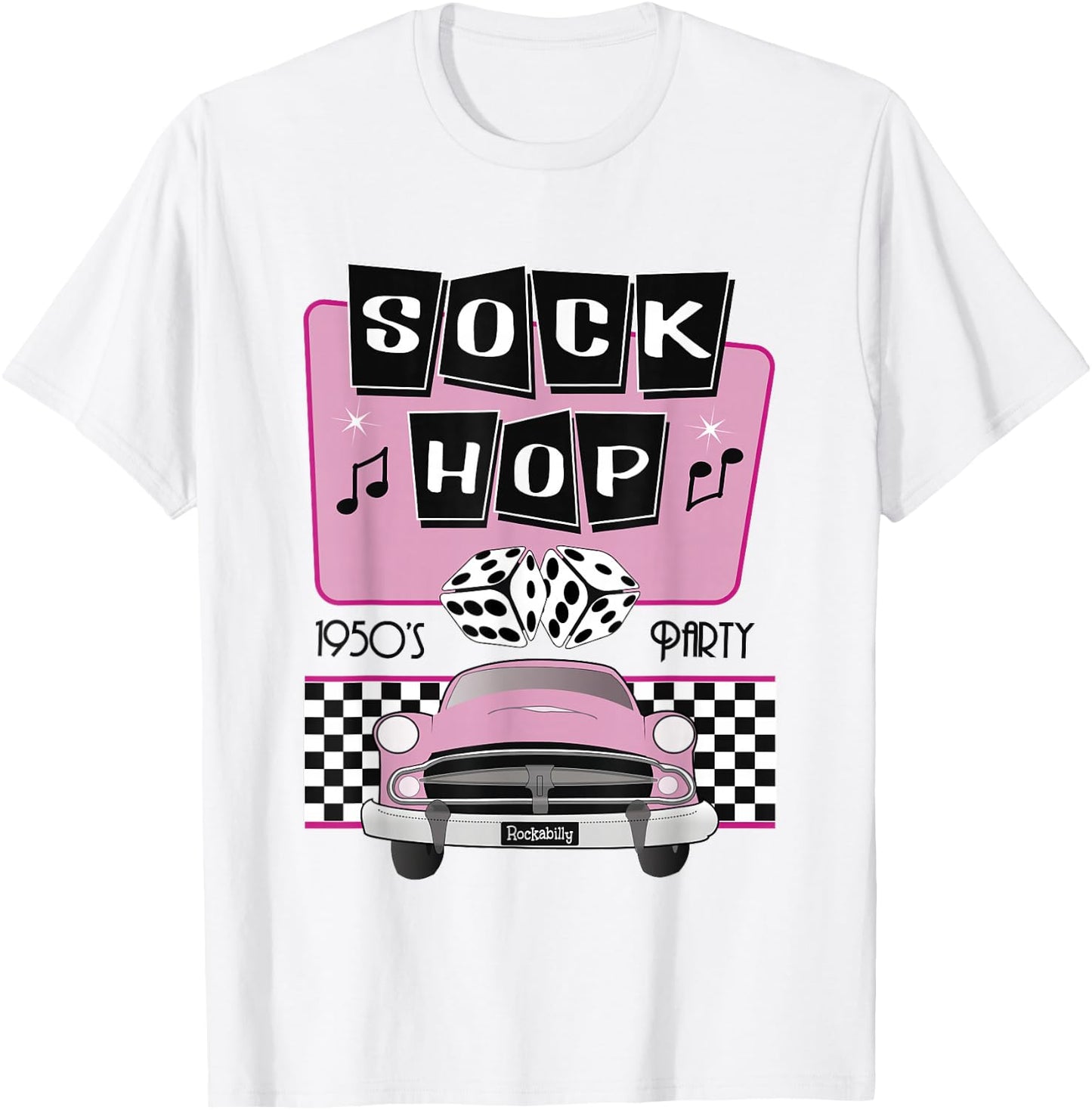50s Sock Hop Dance Retro 1950s Party Doo Wop Rockabilly Pink T-Shirt - T-Shirt | White