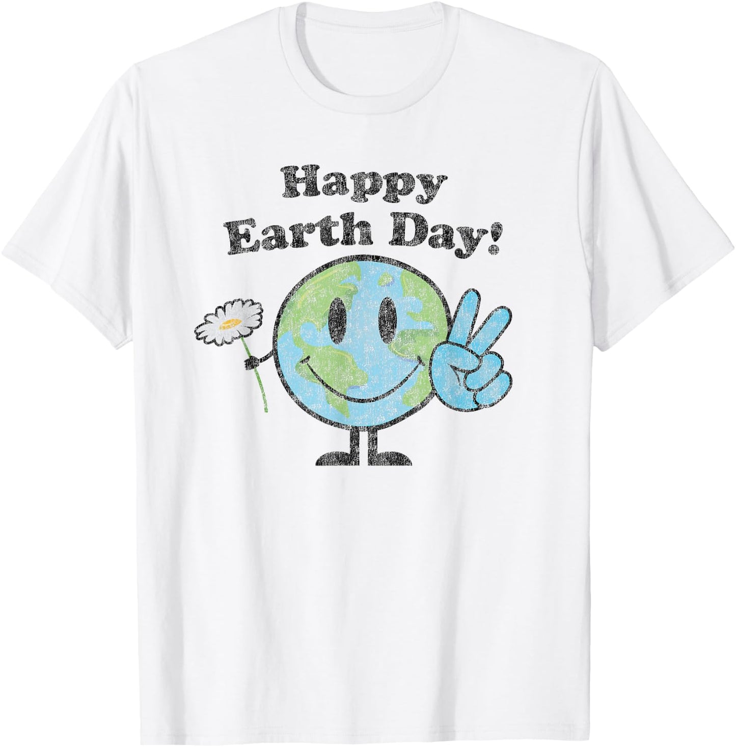 Happy Earth Day Cute Peace Sign Flower Distressed T-Shirt - T-Shirt | White