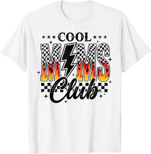Cool Moms Club Checkered Lightning Flame Retro Trendy Mom T-Shirt - T-Shirt | White