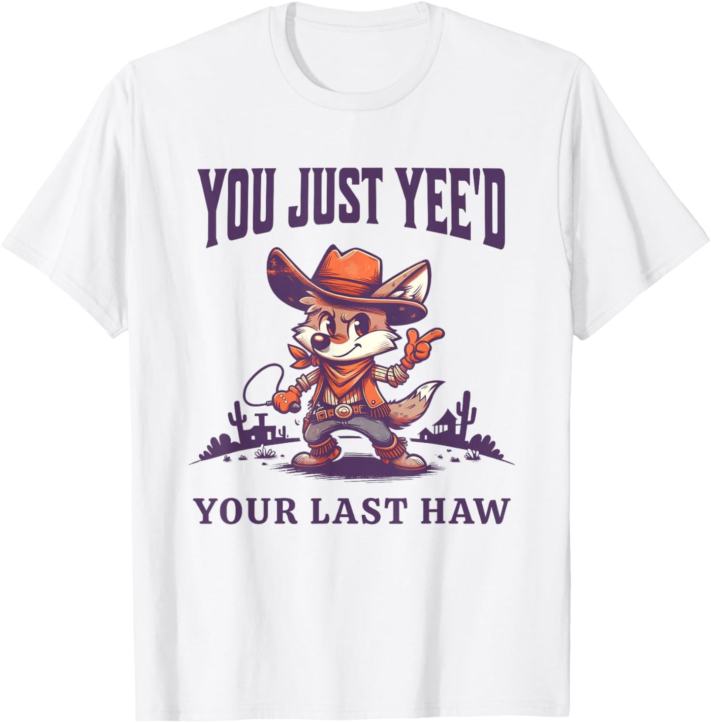 Funny Cowboy Coyote Cartoon Western Animal Humor Graphic T-Shirt - T-Shirt | White