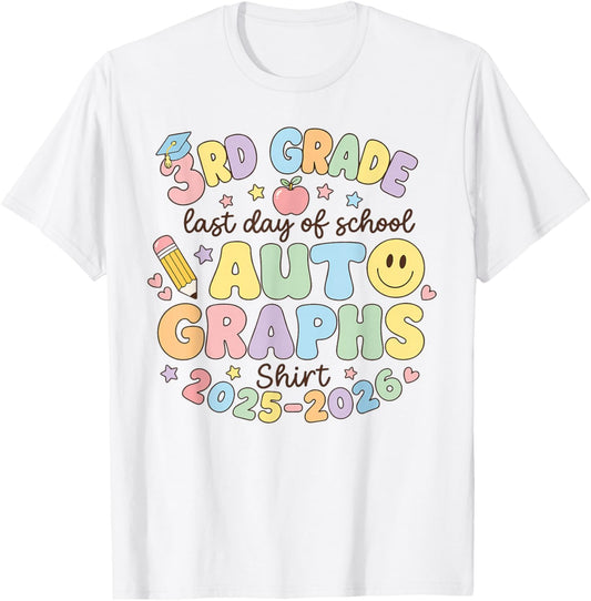 Cute Last Day of School 3rd Grade Autograph Kids Signature T-Shirt - T-Shirt | White