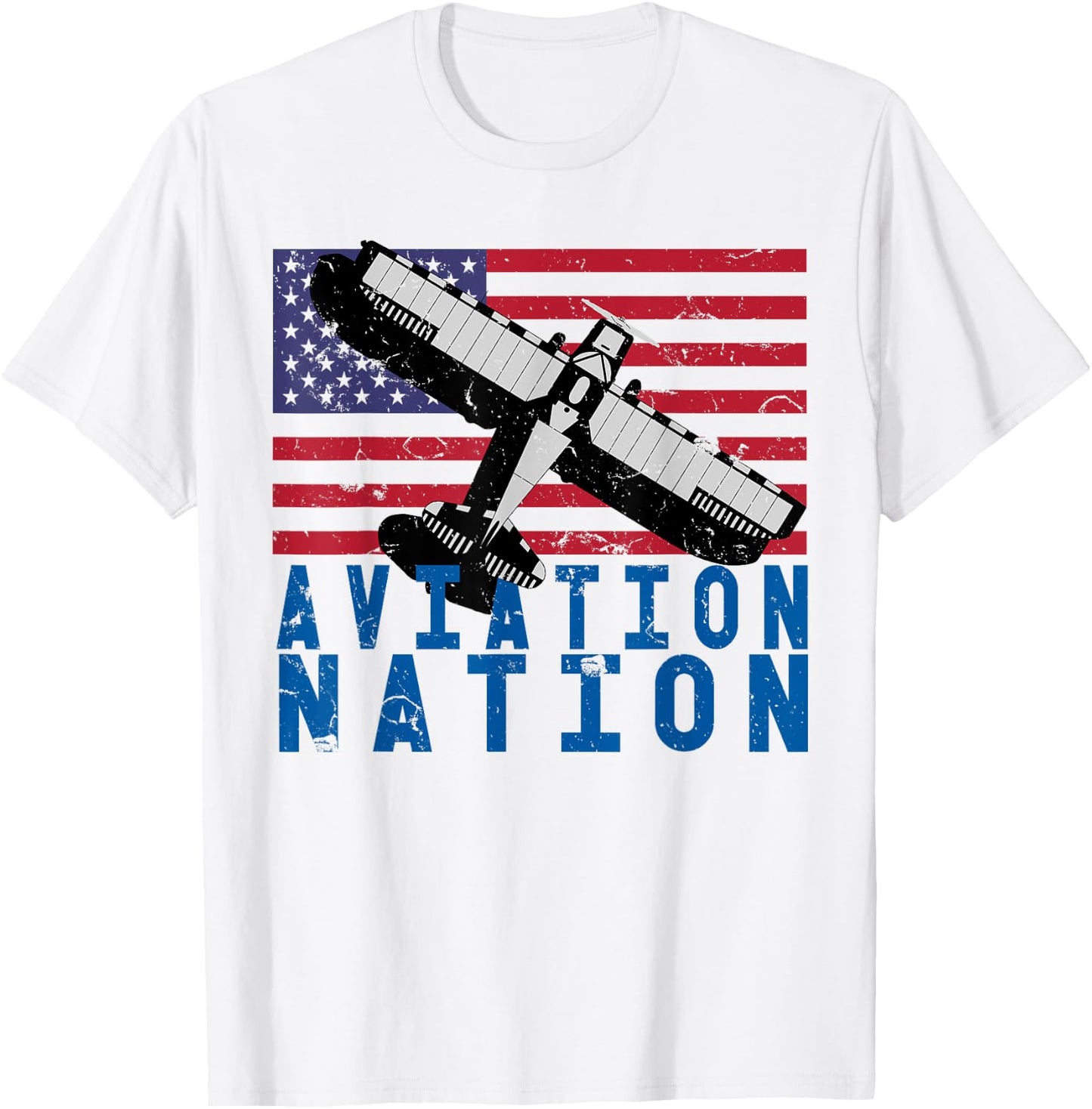 Aviation Nation Distressed Patriotic Flying Pilot T-Shirt - T-Shirt | White