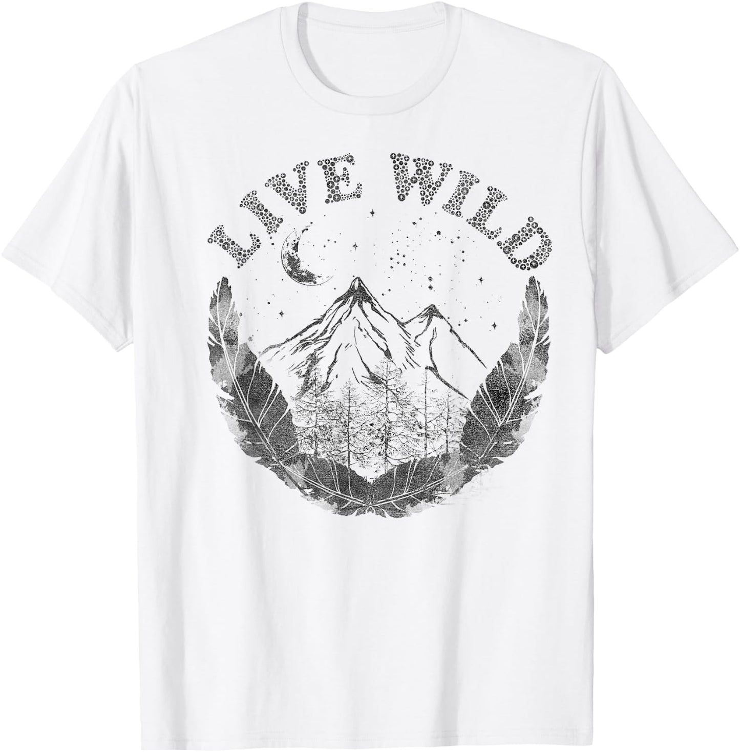 Live Wild Mountain And Feathers Sketch T-Shirt - T-Shirt | White