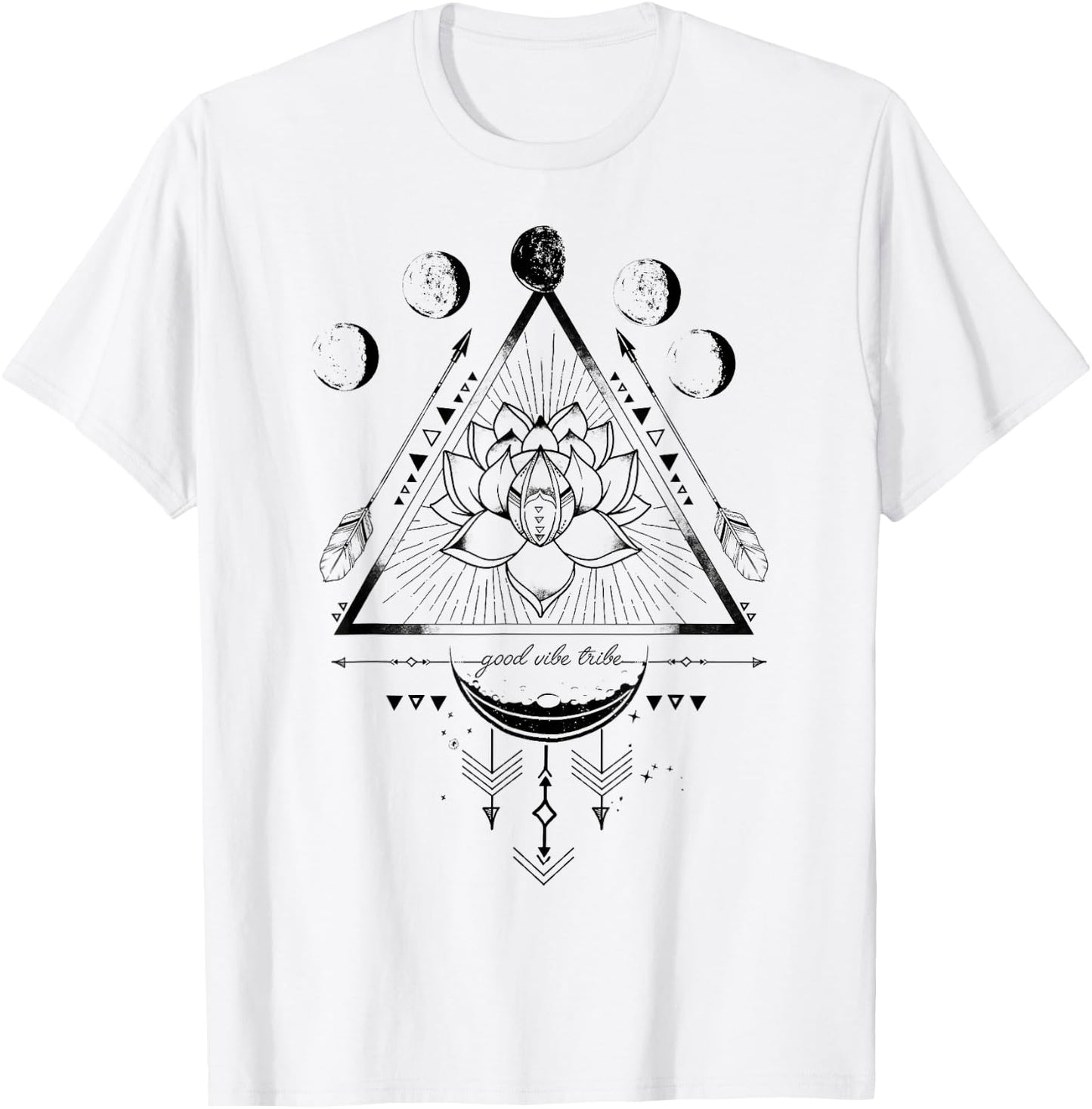 Moon Phase Good Vibe Geometric Lotus Flower T-Shirt - T-Shirt | White