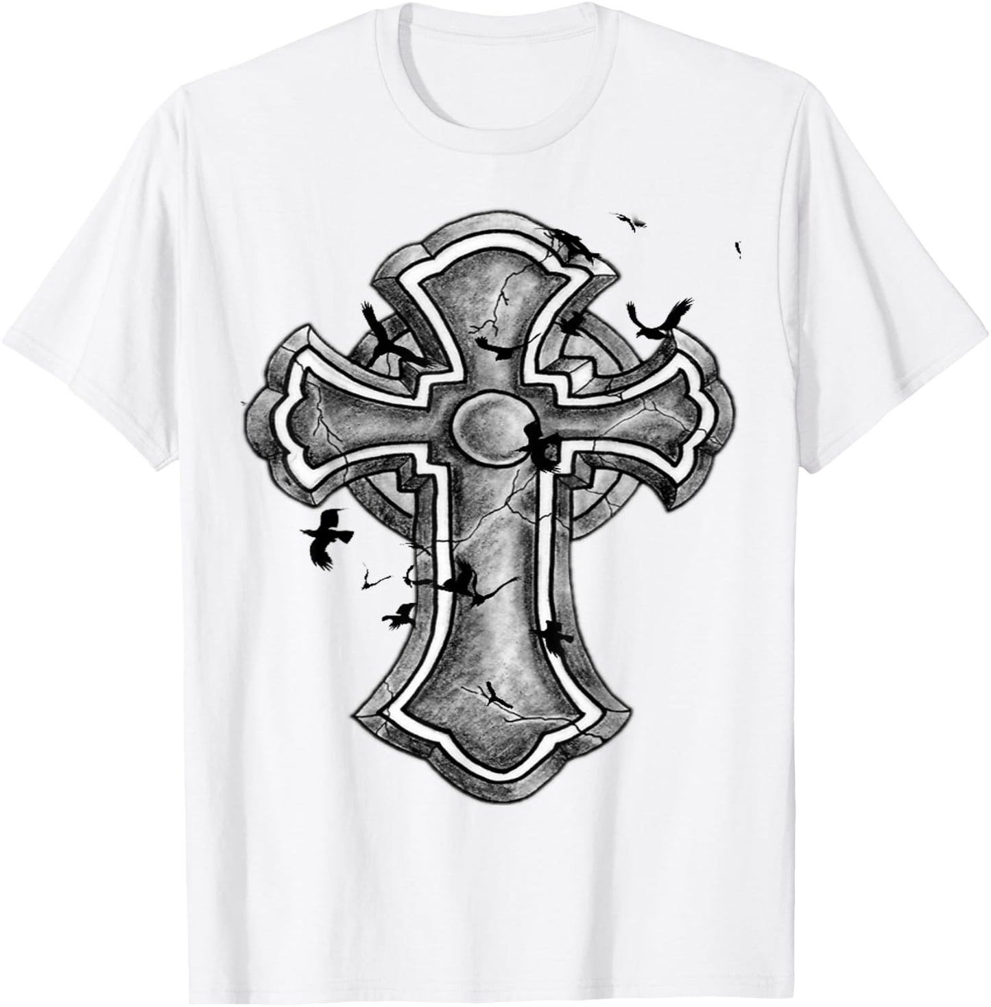 Christian Cross - Cool Strong Cross with Birds T-Shirt - T-Shirt | White