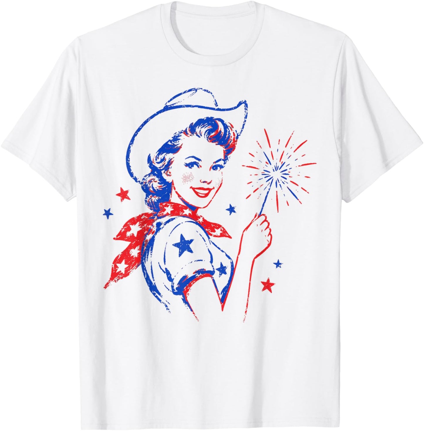 Retro Patriotic Cowgirl Vintage Americana T-Shirt - T-Shirt | White