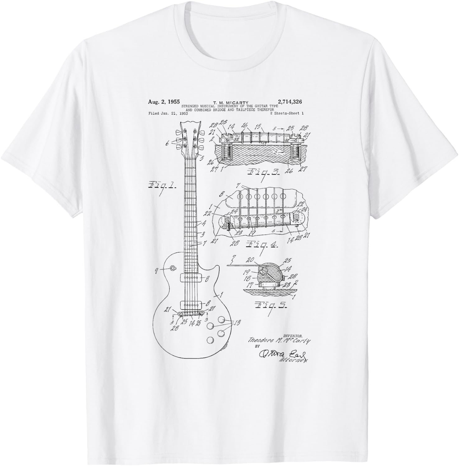 Classic Vintage Patent Print 1955 Rock Guitar Gift T-Shirt - T-Shirt | White