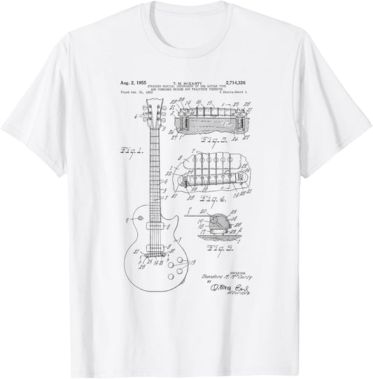 Classic Vintage Patent Print 1955 Rock Guitar Gift T-Shirt - T-Shirt | White