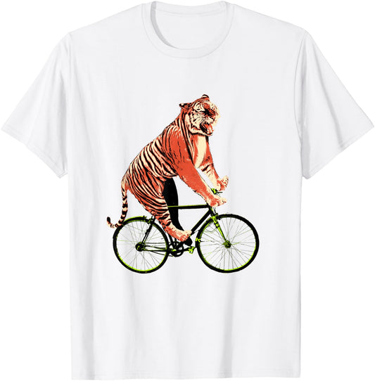 Tiger Riding Bicycle - Funny Tiger Gift a Cyclist T-Shirt - T-Shirt | White