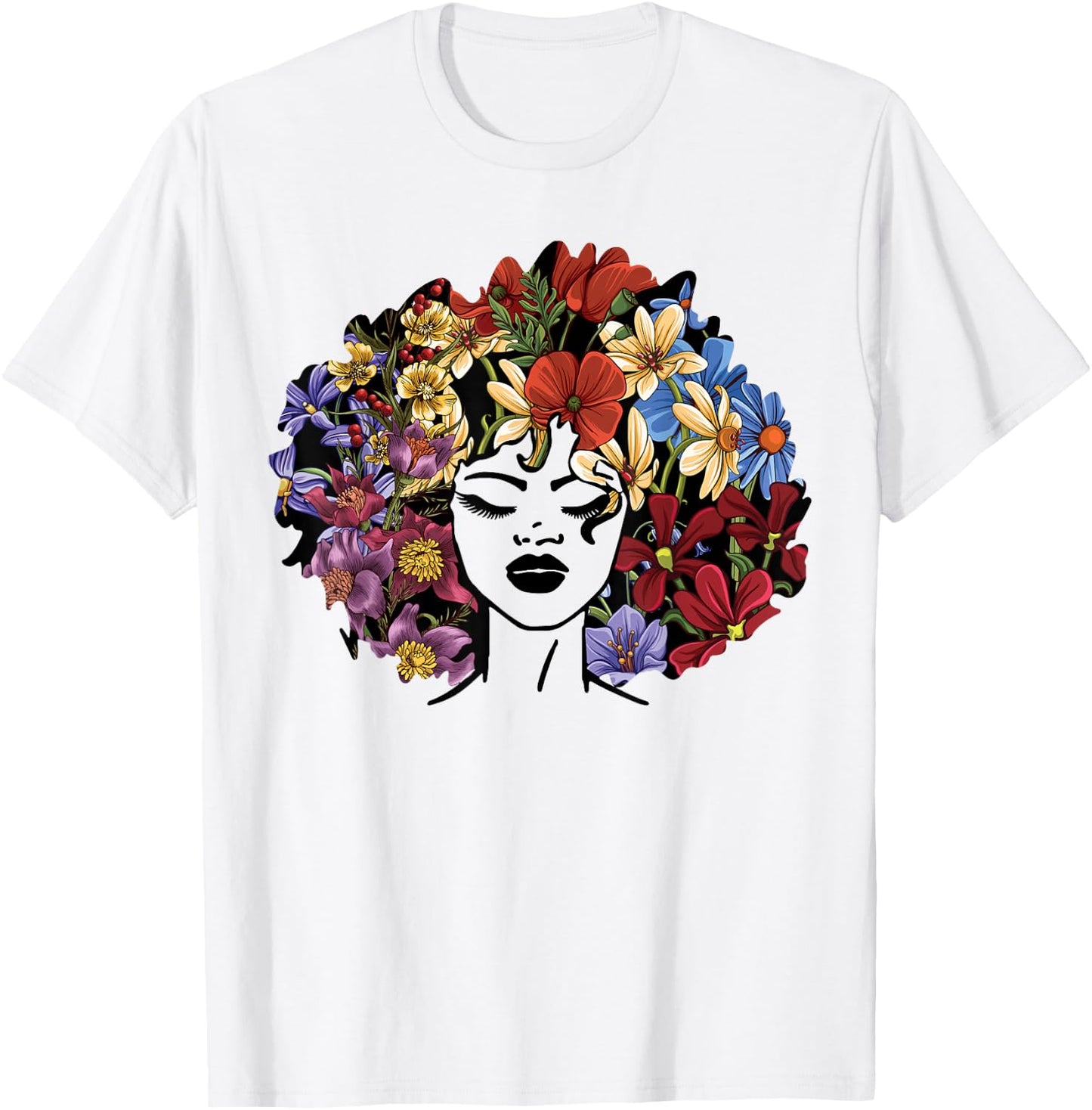 Juneteenth Women Black History Gift Afro Flower Hair T-Shirt - T-Shirt | White