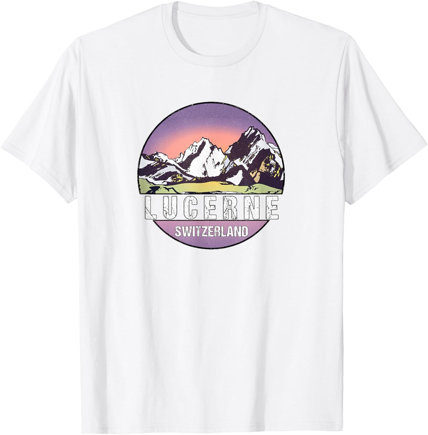 Retro Vintage Lucerne, Switzerland Distressed T-Shirt - T-Shirt | White