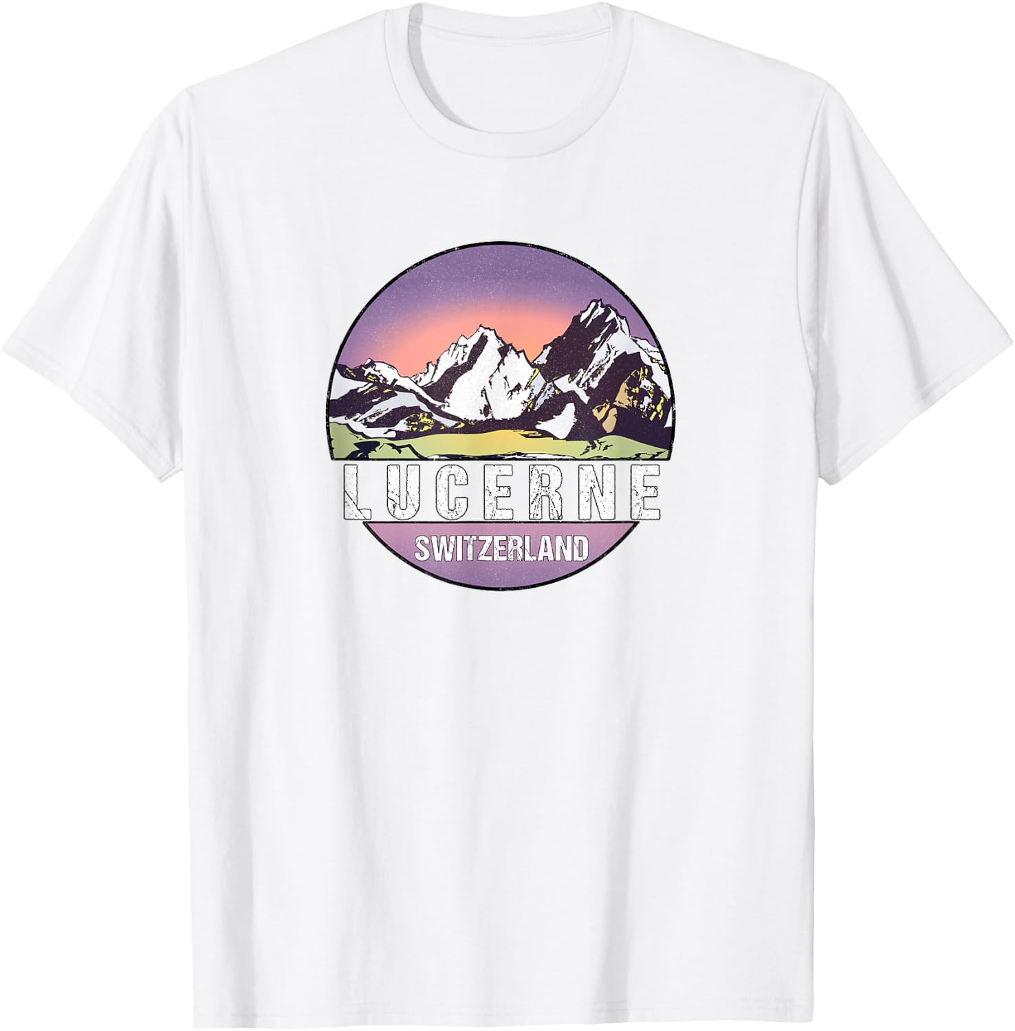 Retro Vintage Lucerne, Switzerland Distressed T-Shirt - T-Shirt | White