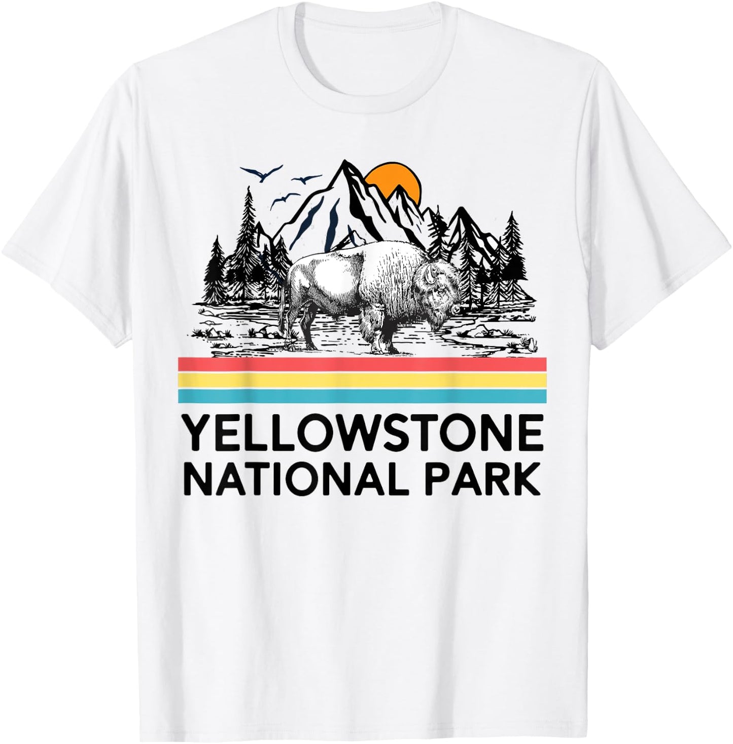 Vintage Yellowstone National Park Retro Mountains T-Shirt - T-Shirt | White