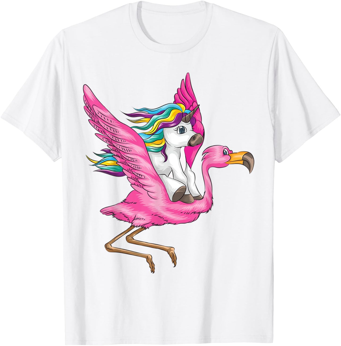 Unicorn Riding Flamingo Shirt | Fantasy Creatures Fans Gift T-Shirt - T-Shirt | White