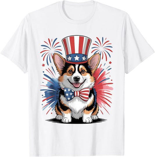 Patriotic Pembroke Welsh Corgi Dog 4th of July Celebration T-Shirt - T-Shirt | White