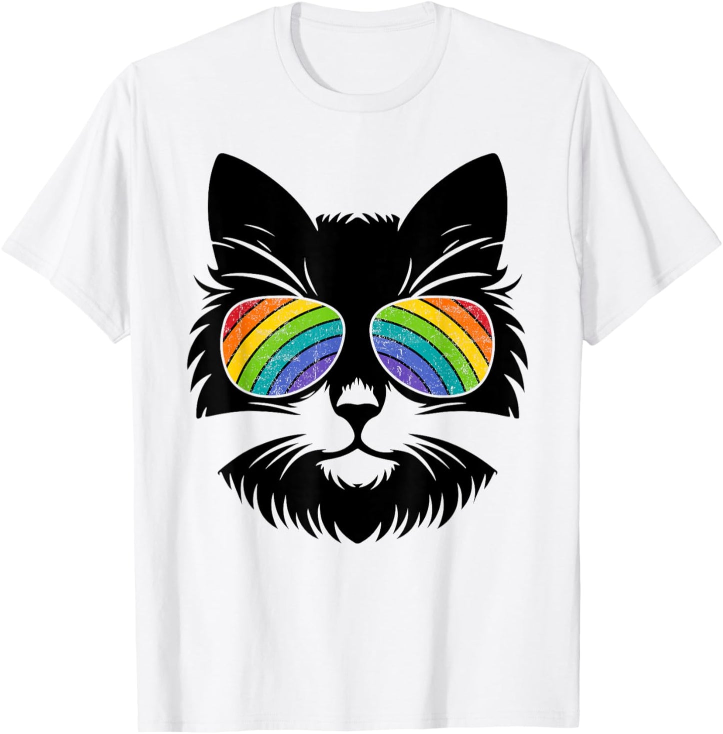 LGBTQ+ Ally cat Rainbow Sunglasses Funny Gender Diversity T-Shirt - T-Shirt | White