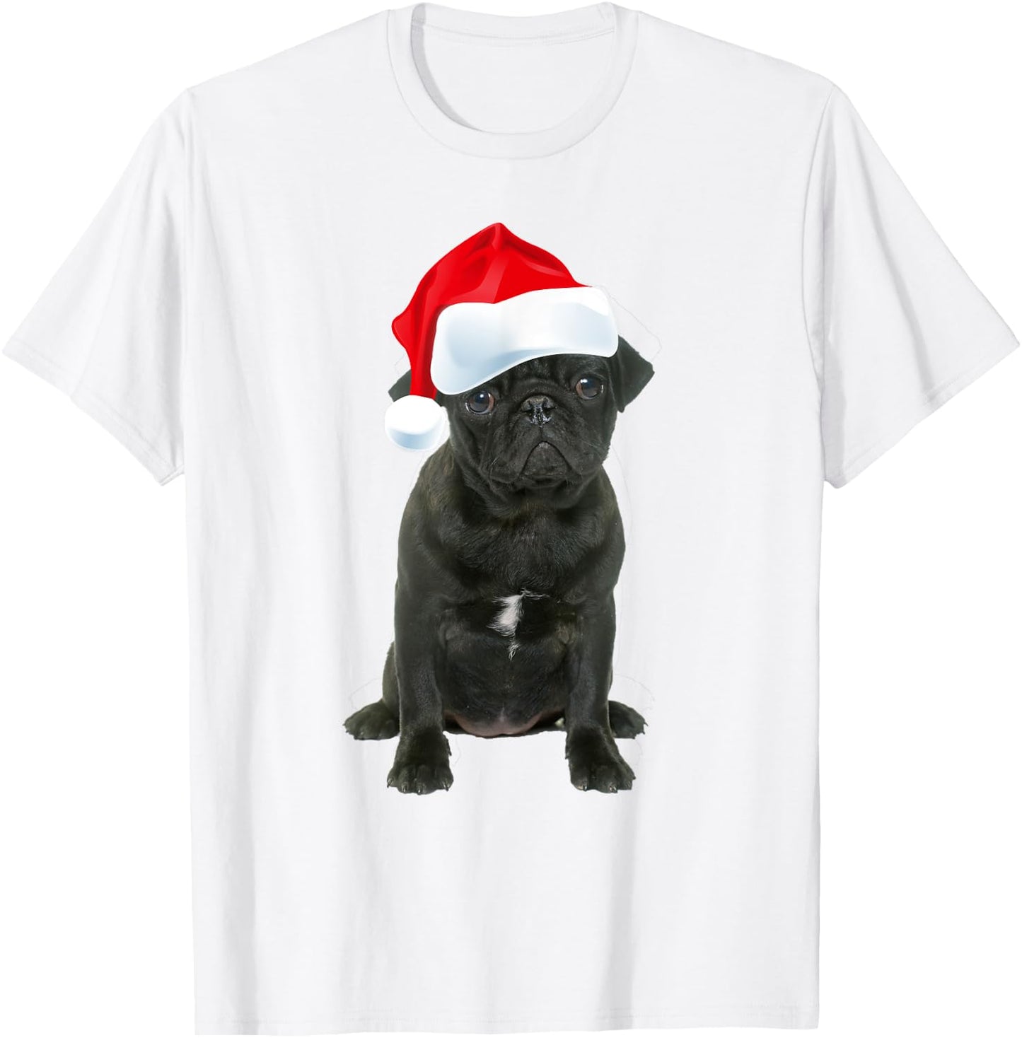 Cute Black Pug Santa Hat Funny Matching Christmas Fun Gift T-Shirt - T-Shirt | White