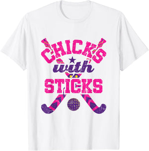 Chicks with Sticks Field Hockey T-Shirt - T-Shirt | White