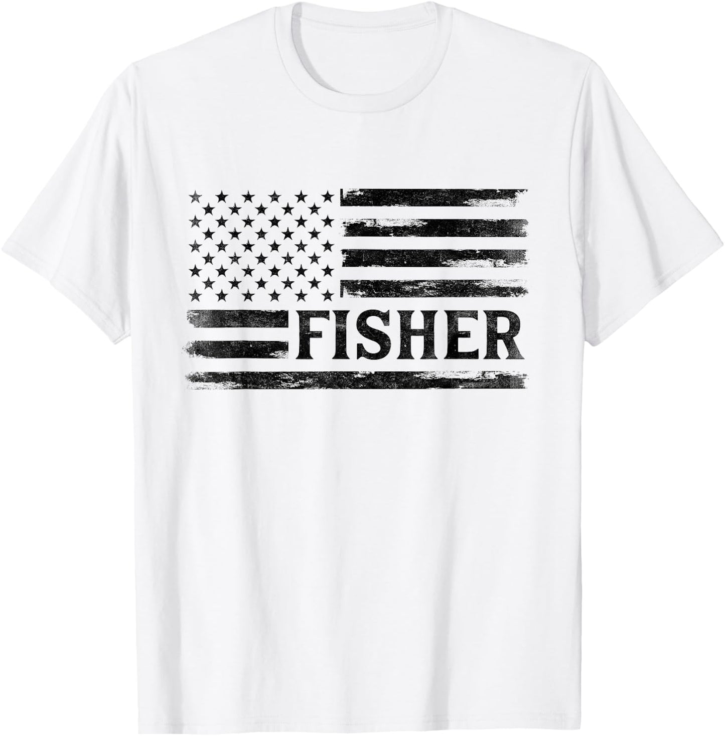 Fisher Black Vintage USA Flag Father's Day Fisherman T-Shirt - T-Shirt | White