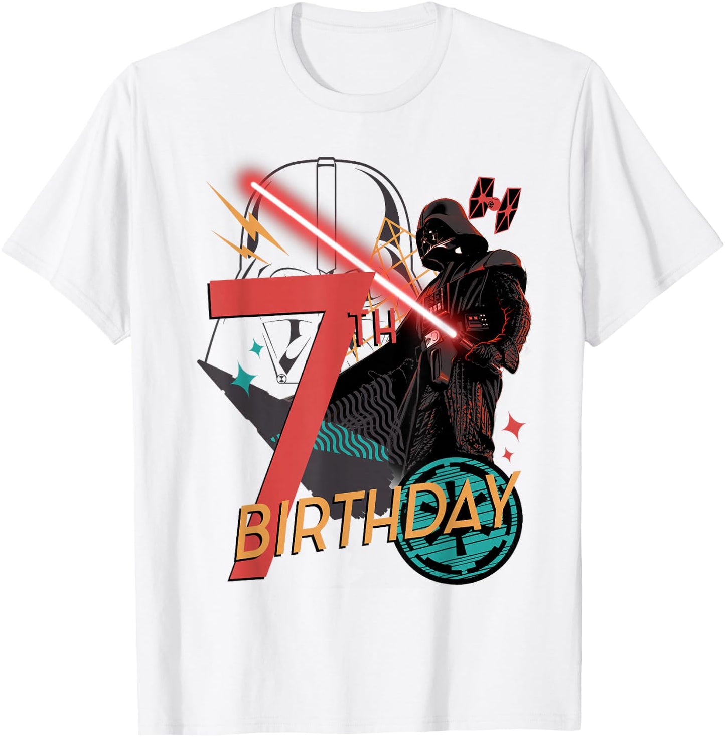 Star Wars Darth Vader 7th Birthday Abstract Background T-Shirt - T-Shirt | White