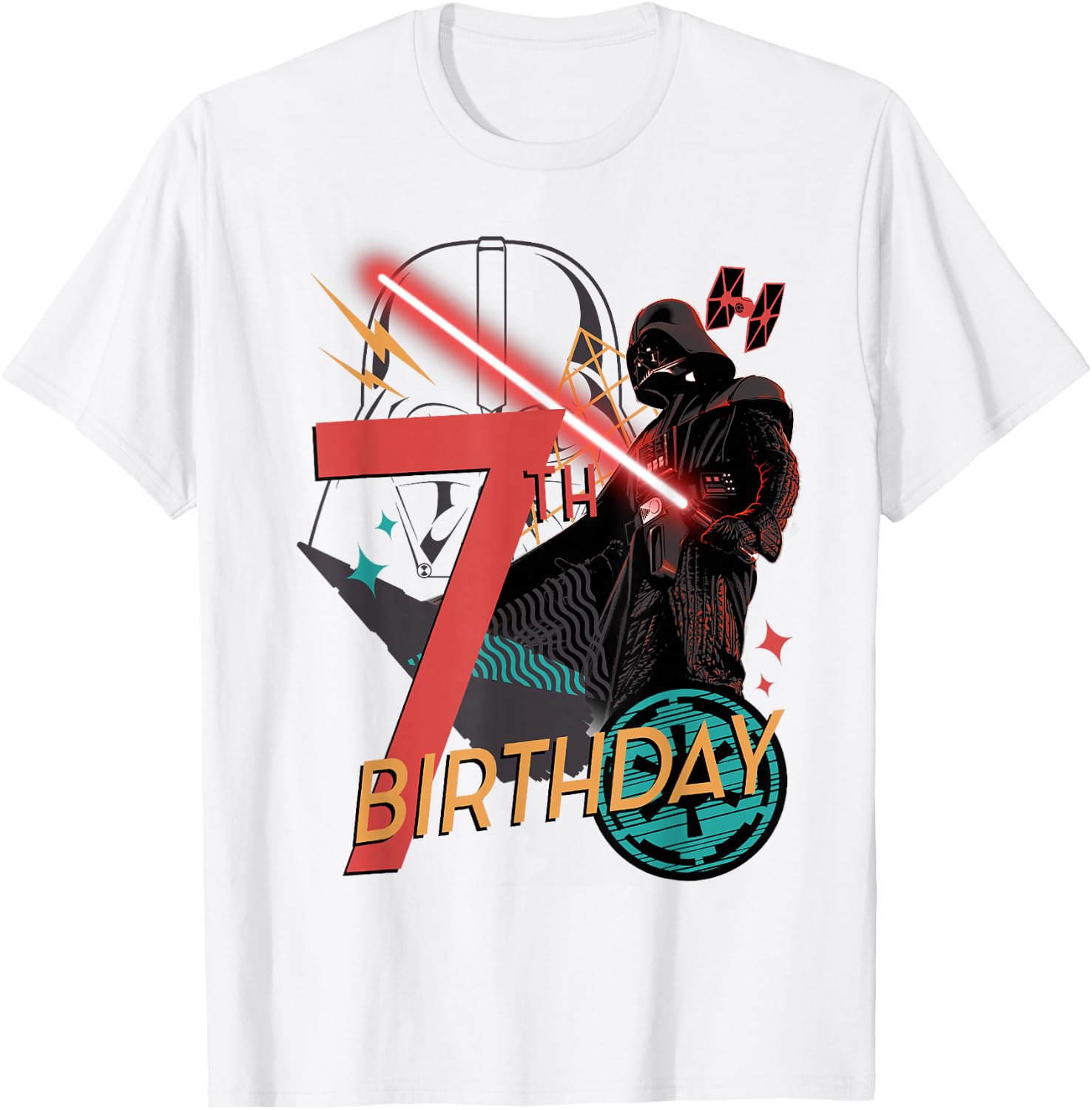 Star Wars Darth Vader 7th Birthday Abstract Background T-Shirt - T-Shirt | White