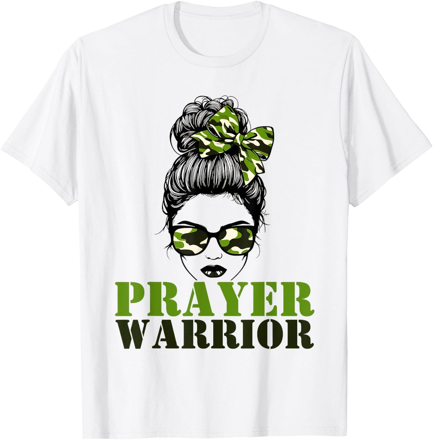 Prayer Warrior Camo Messy Bun Pray Camouflage Girl Woman T-Shirt - T-Shirt | White