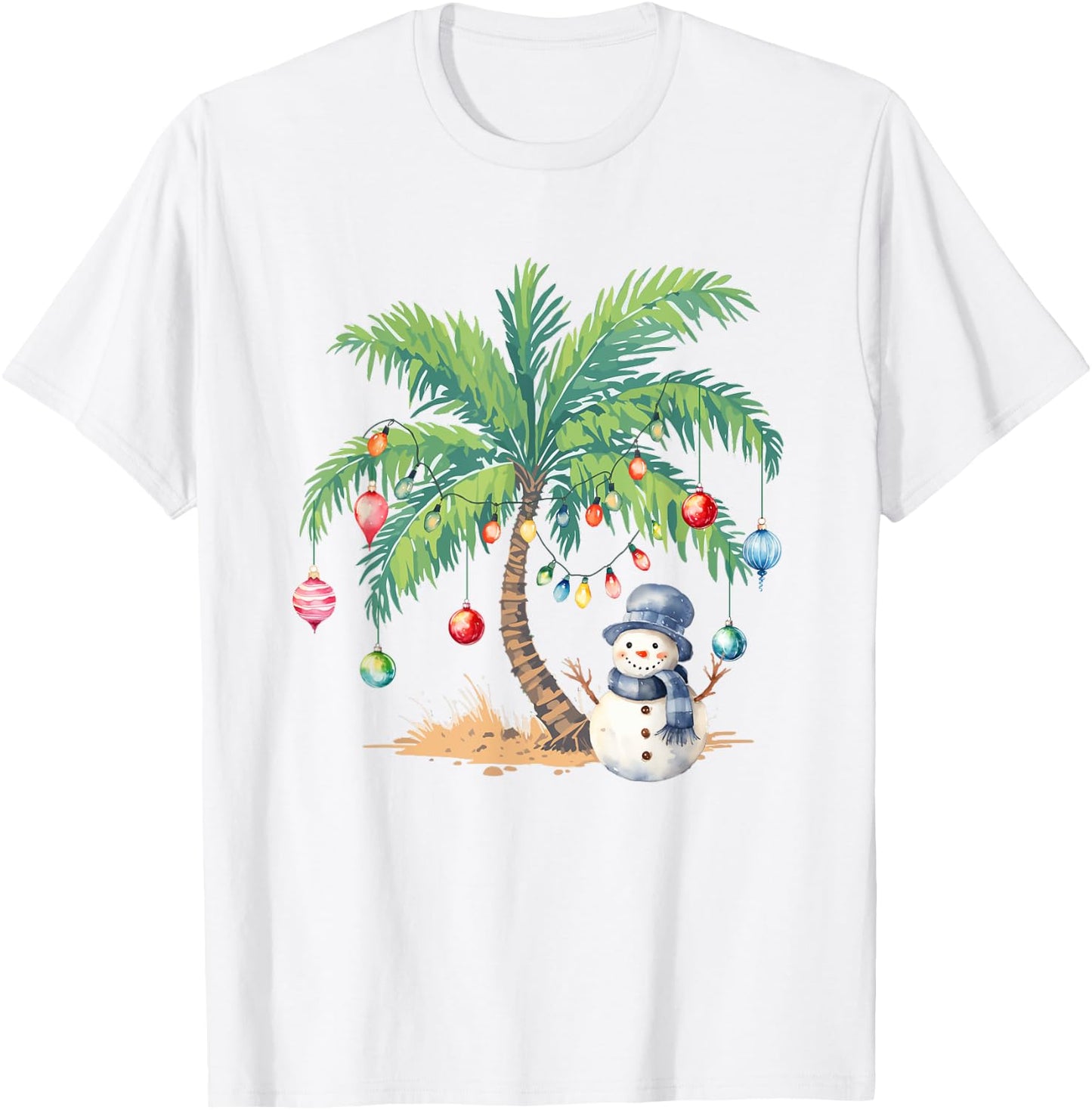 Vintage Palm Tree Snowman Tropical Christmas Deck The Palms T-Shirt - T-Shirt | White