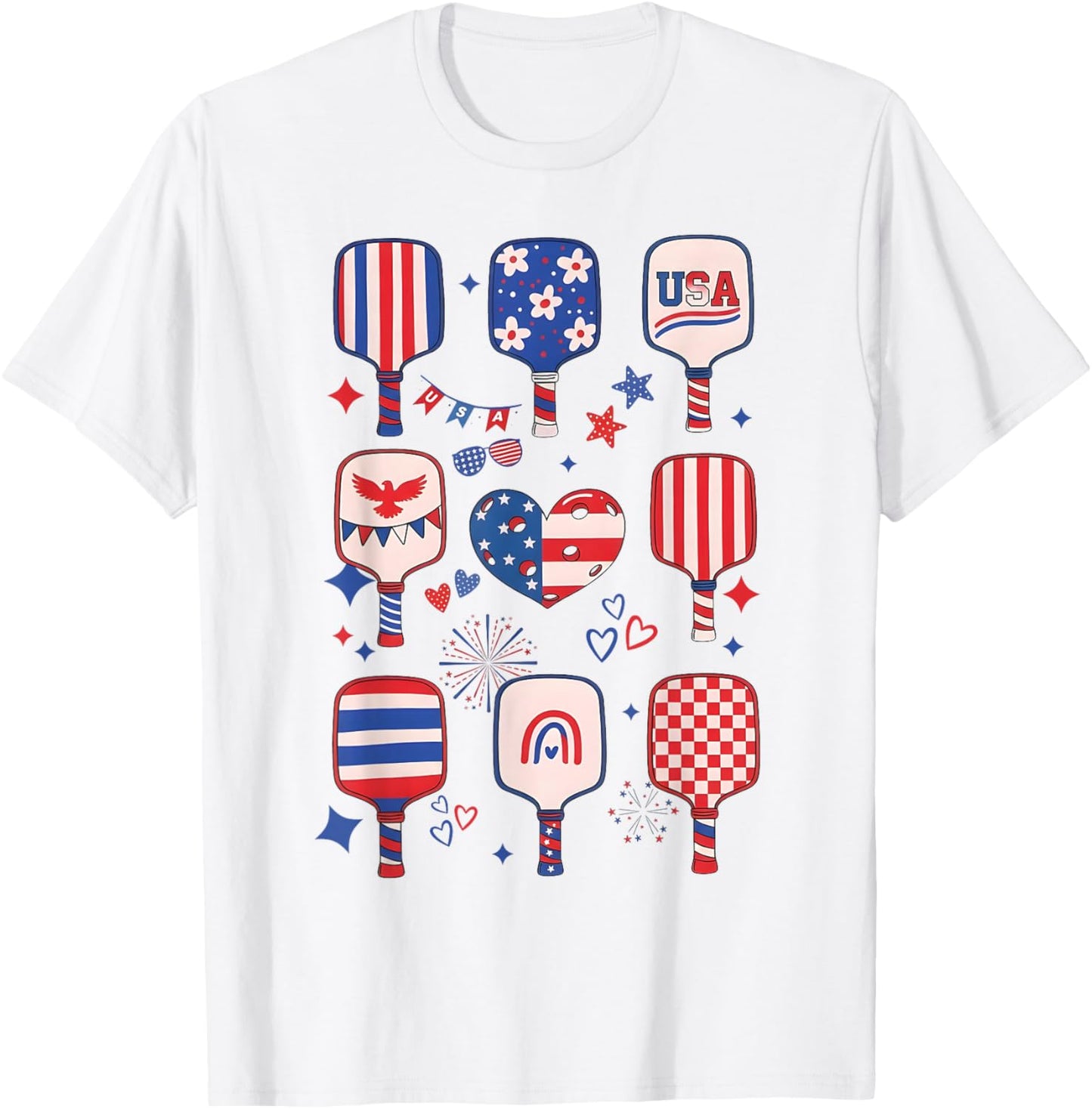 Cute USA Pickleball Patriotic Pickleball Paddles 4th of July T-Shirt - T-Shirt | White