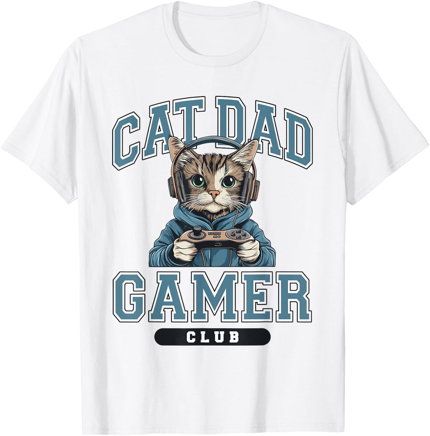 Cat Dad Gamer Club Video Games Gaming Cat Lover Him T-Shirt - T-Shirt | White
