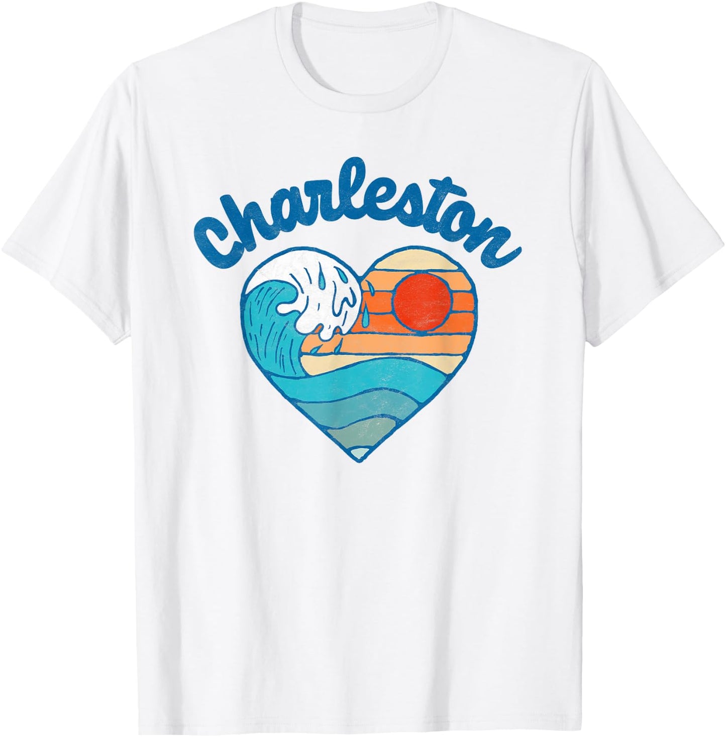 Charleston SC Beach Lover Retro Heart Surf & Wave Graphic Women Kids T-Shirt - T-Shirt | White