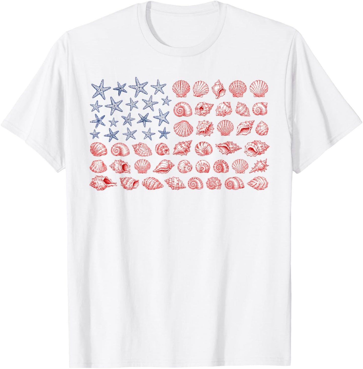 Seashell USA Flag 4th of July Women Kids Summer T-Shirt - T-Shirt | White