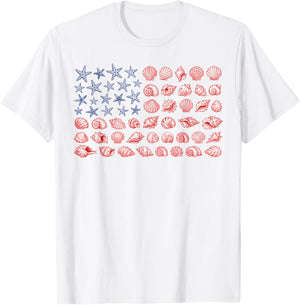 Seashell USA Flag 4th of July Women Kids Summer T-Shirt - T-Shirt | White