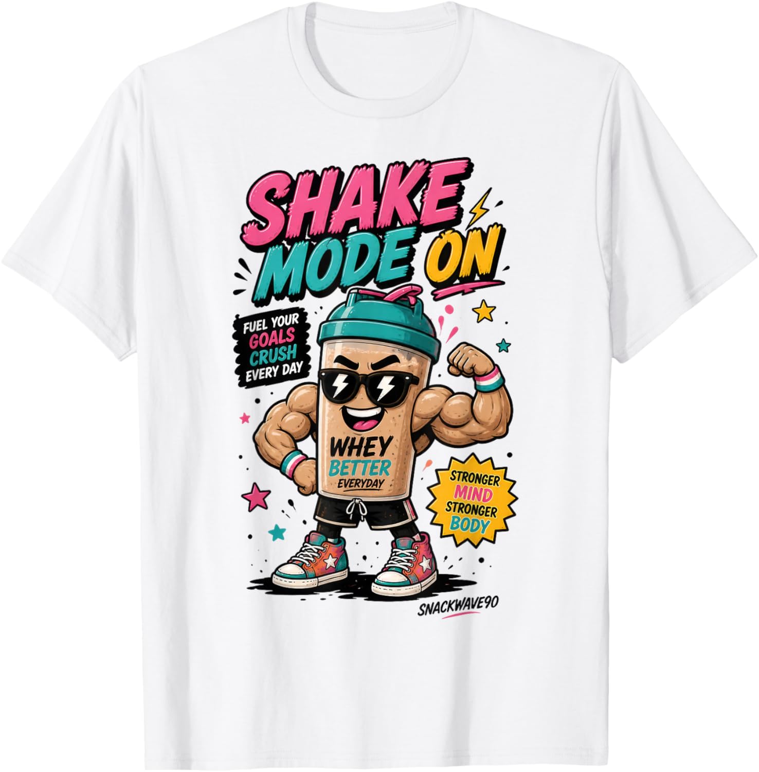 Shake Mode On Funny Gym Protein Shake Retro Fitness T-Shirt - T-Shirt | White