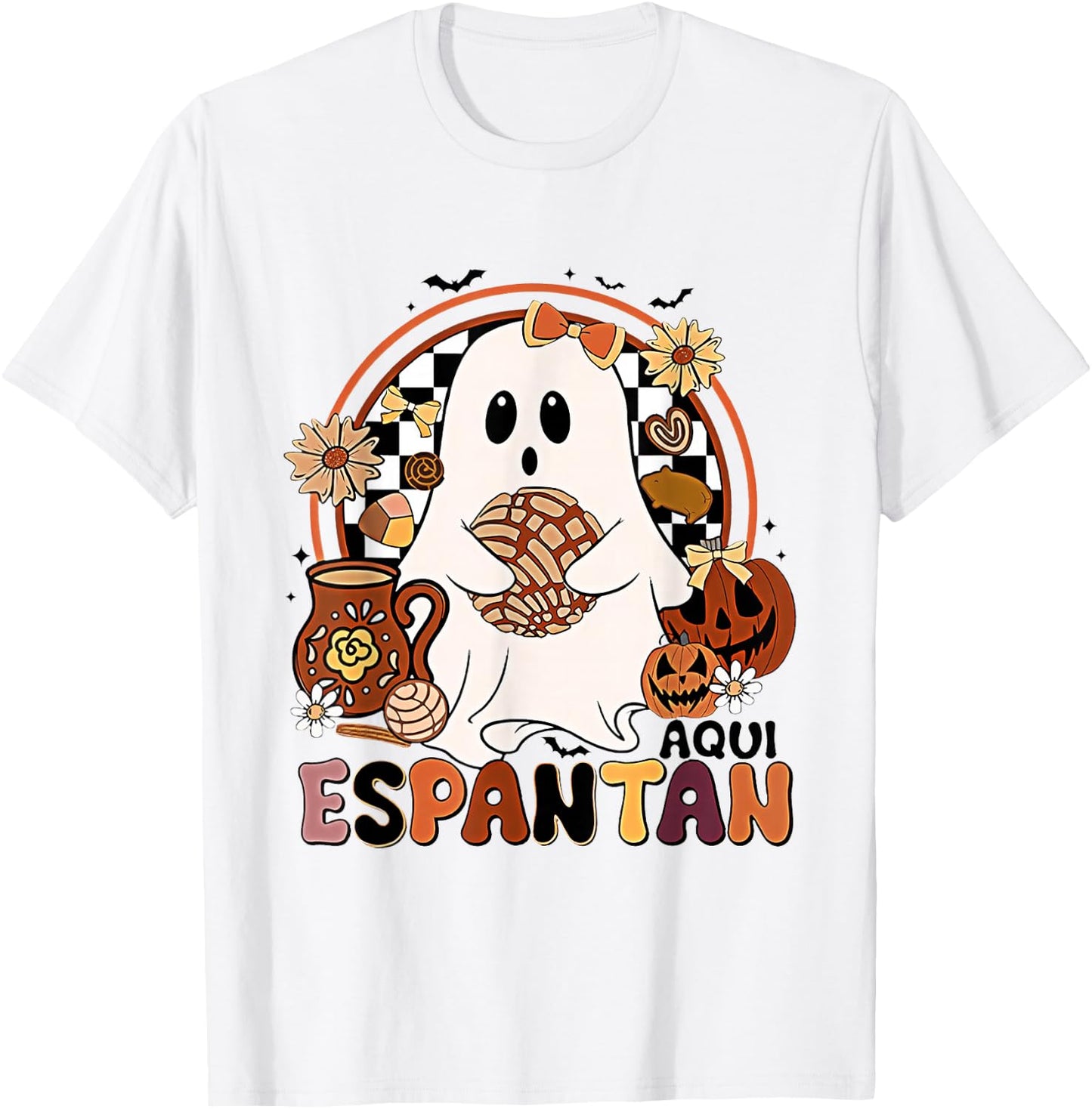 Aqui espantan! Dia de Muertos Spanish Mexican Halloween T-Shirt - T-Shirt | White
