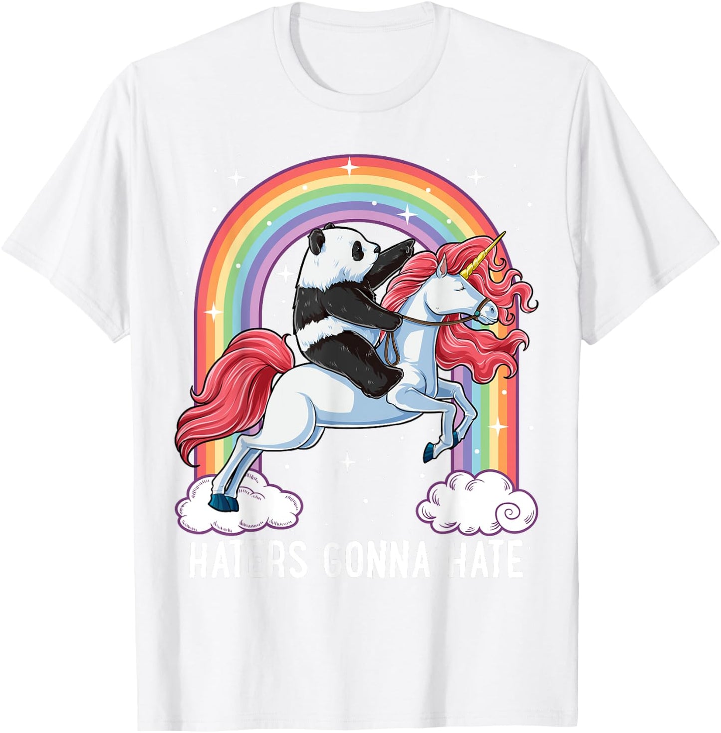 Panda Riding Unicorn Funny Haters Gonna Hate Pandicorn Girls T-Shirt - T-Shirt | White