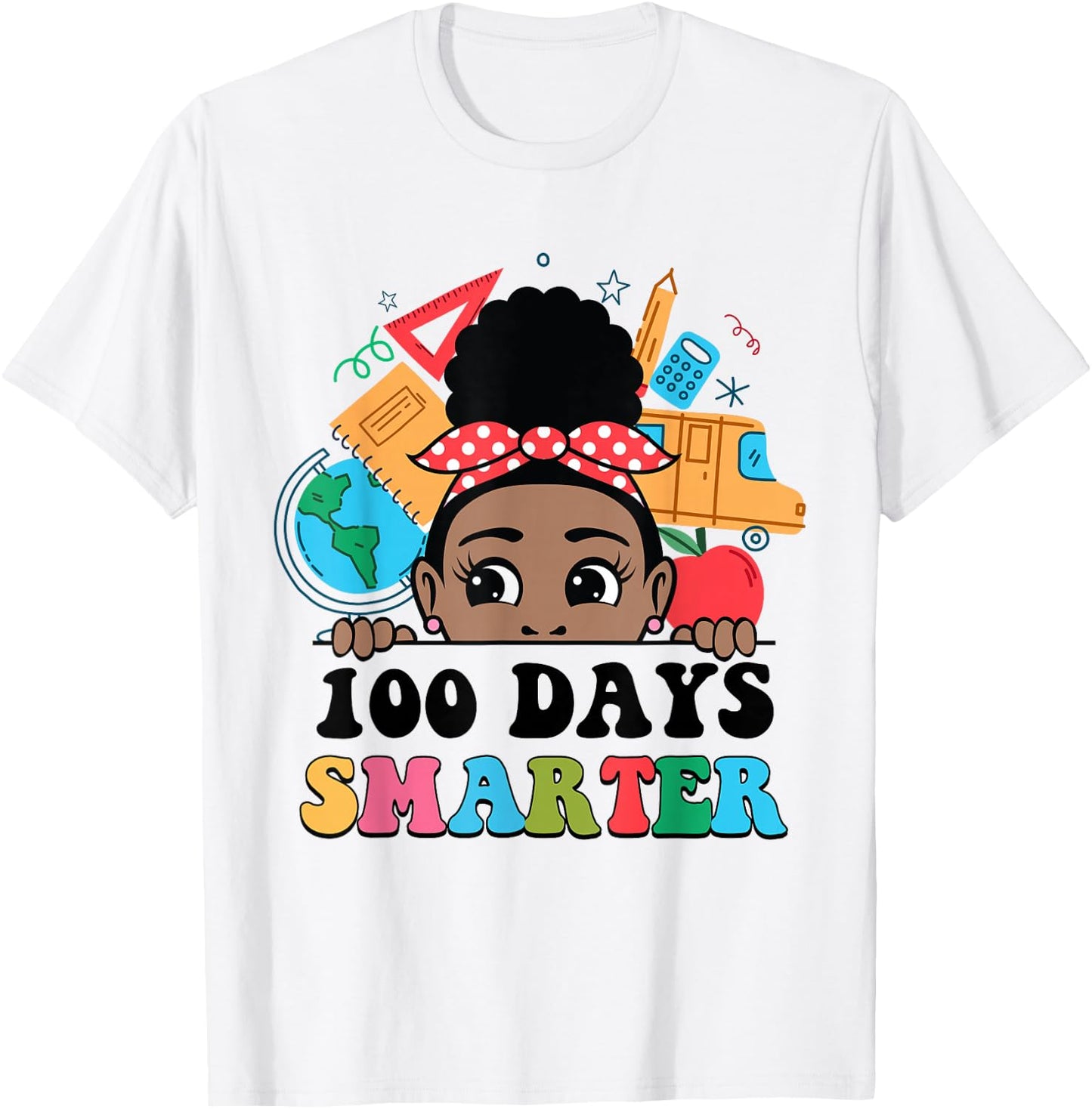 100 Days Smarter Afro Black Girl Melanin 100th Day Of School T-Shirt - T-Shirt | White