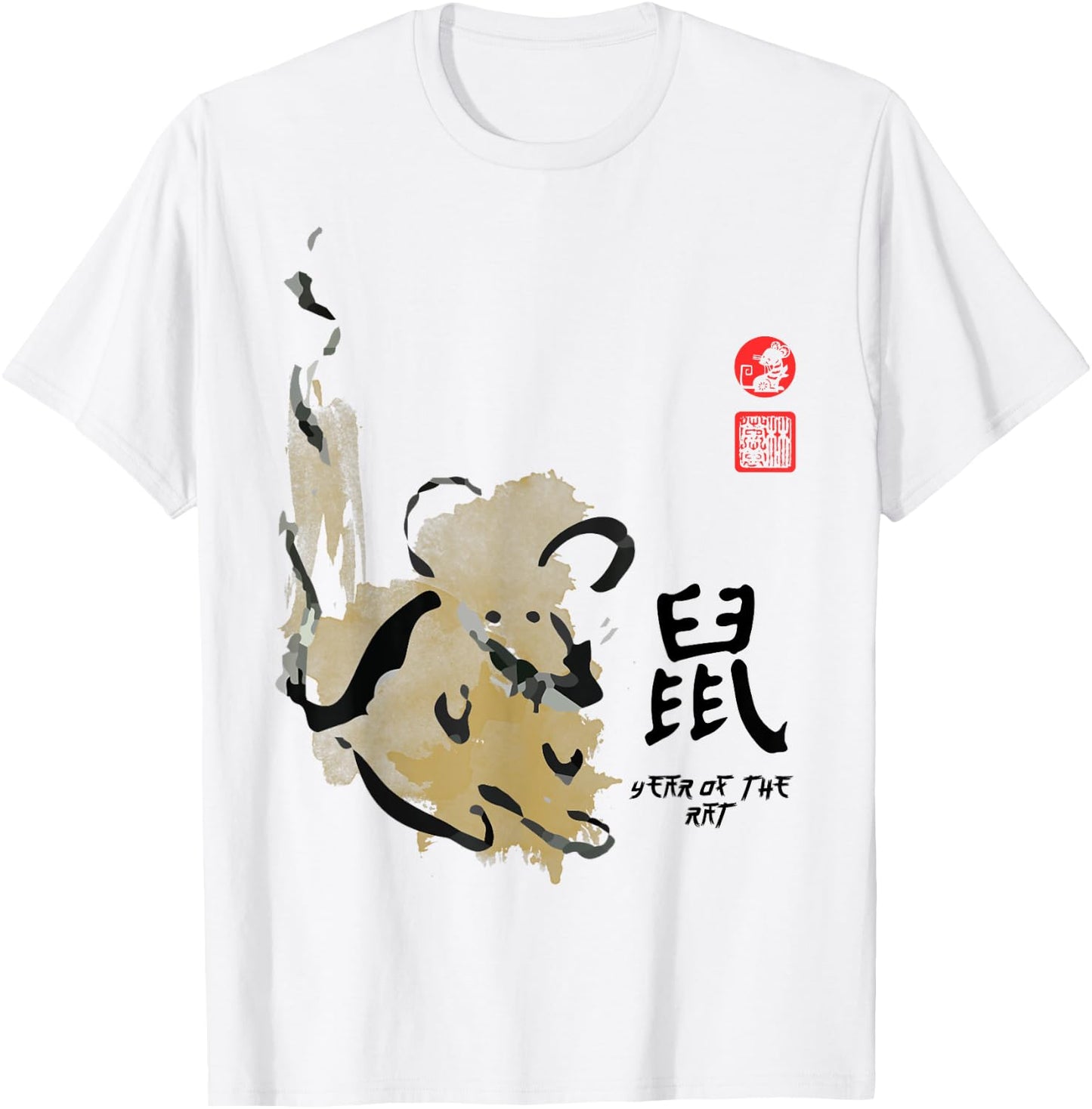Year of Rat Painting Seal Animal Chinese Zodiac T-Shirt - T-Shirt | White